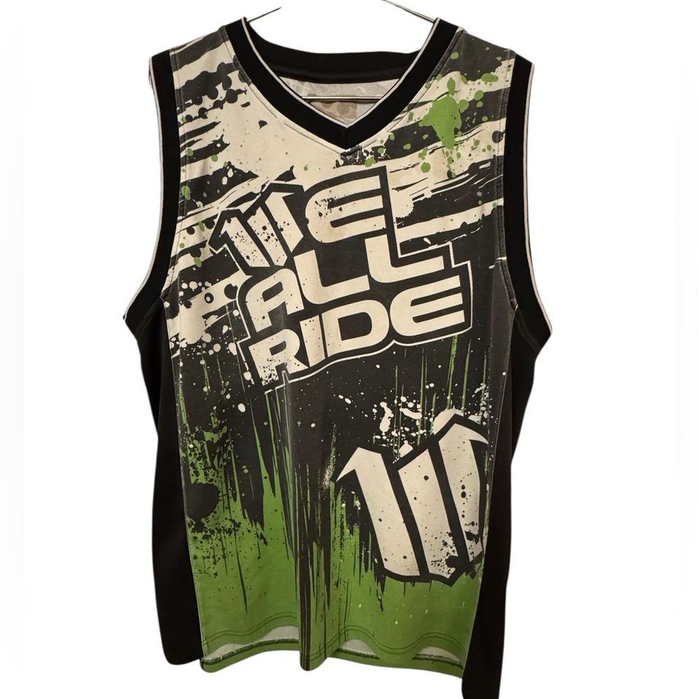 WAR We All Ride Motocross Men's L Graphic Tank Top Black Green MOTO Jersey
